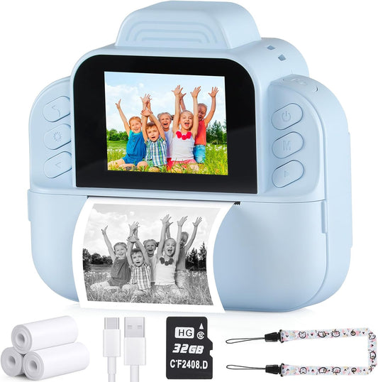 Instant Print Kids Camera with 32GB SD - Fun & Easy!