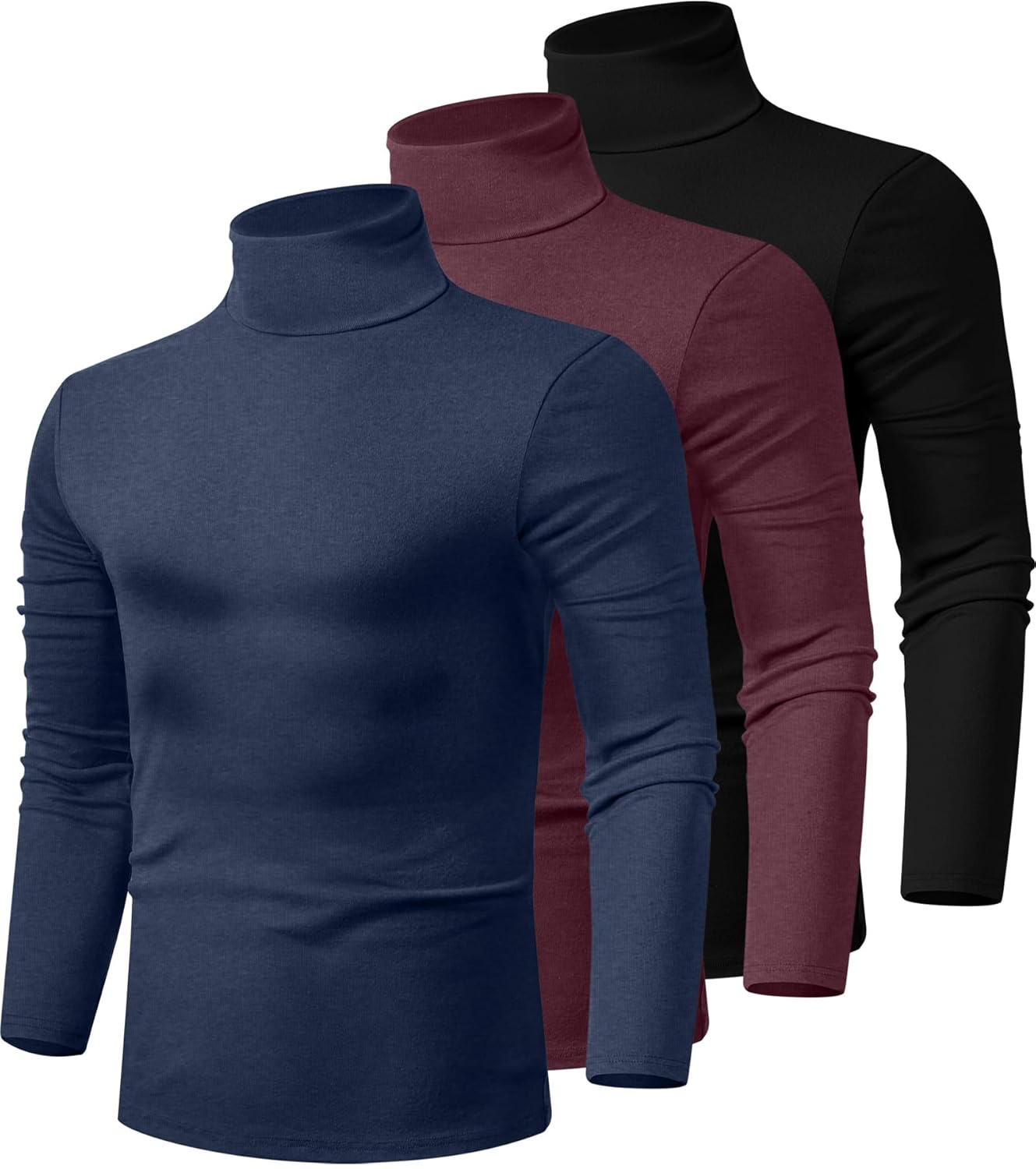 Men's Turtleneck Shirts 3 Pack - Comfortable Cotton Pullover