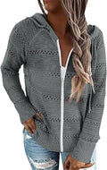 Womens Color Block Zip Up Hoodie Jacket - Lightweight Drawstring