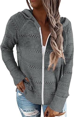 SHEWIN Womens Long Sleeve Knit Sweater Zip Up Hoodie Jacket