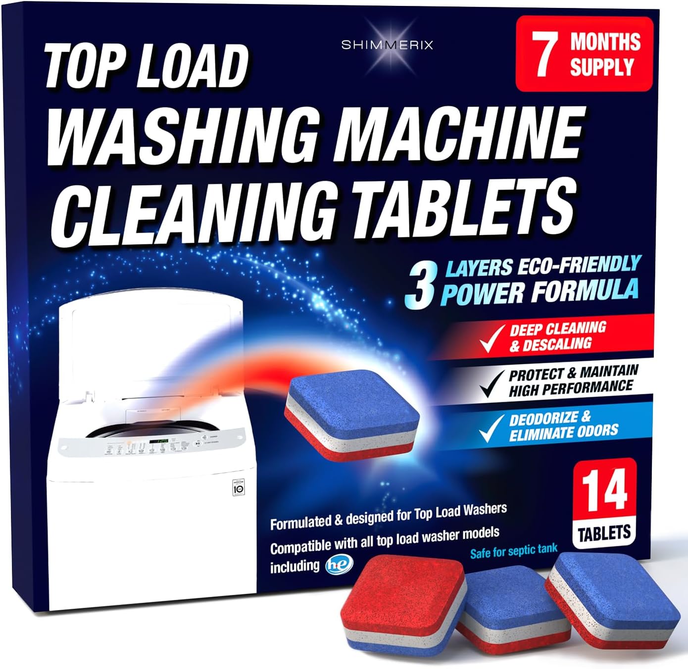 Eco HE Washer Cleaner Tabs - 3x Deodorizer, Descale, Protect!