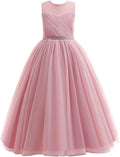 Flower Girl Tulle A-Line Dress Dusty Rose - Elegant Party Gown