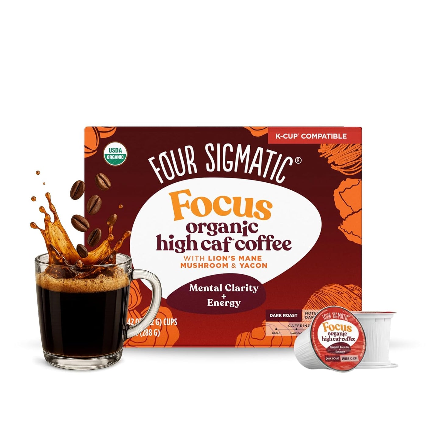 High Caffeine Mushroom Coffee K-Cups for Focus & Immune Support