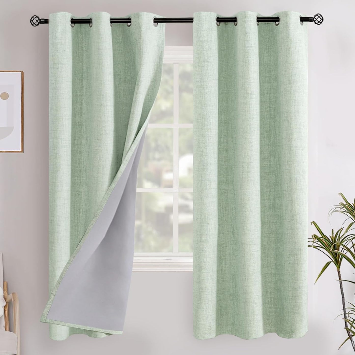 YoungsTex Sage Green Linen Blackout Curtains for Home Decor