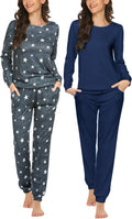 Ekouaer 2 Pack Women's Pajama Set Long Sleeve Top with Jogger Pants 5%