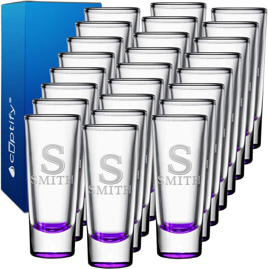 Personalized Shot Glasses Set of 25 with Elegant Purple Bottom