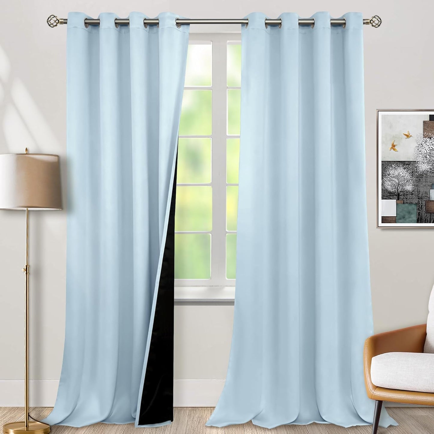 BGment Baby Blue 100% Blackout Curtains for Kids Room 90 in