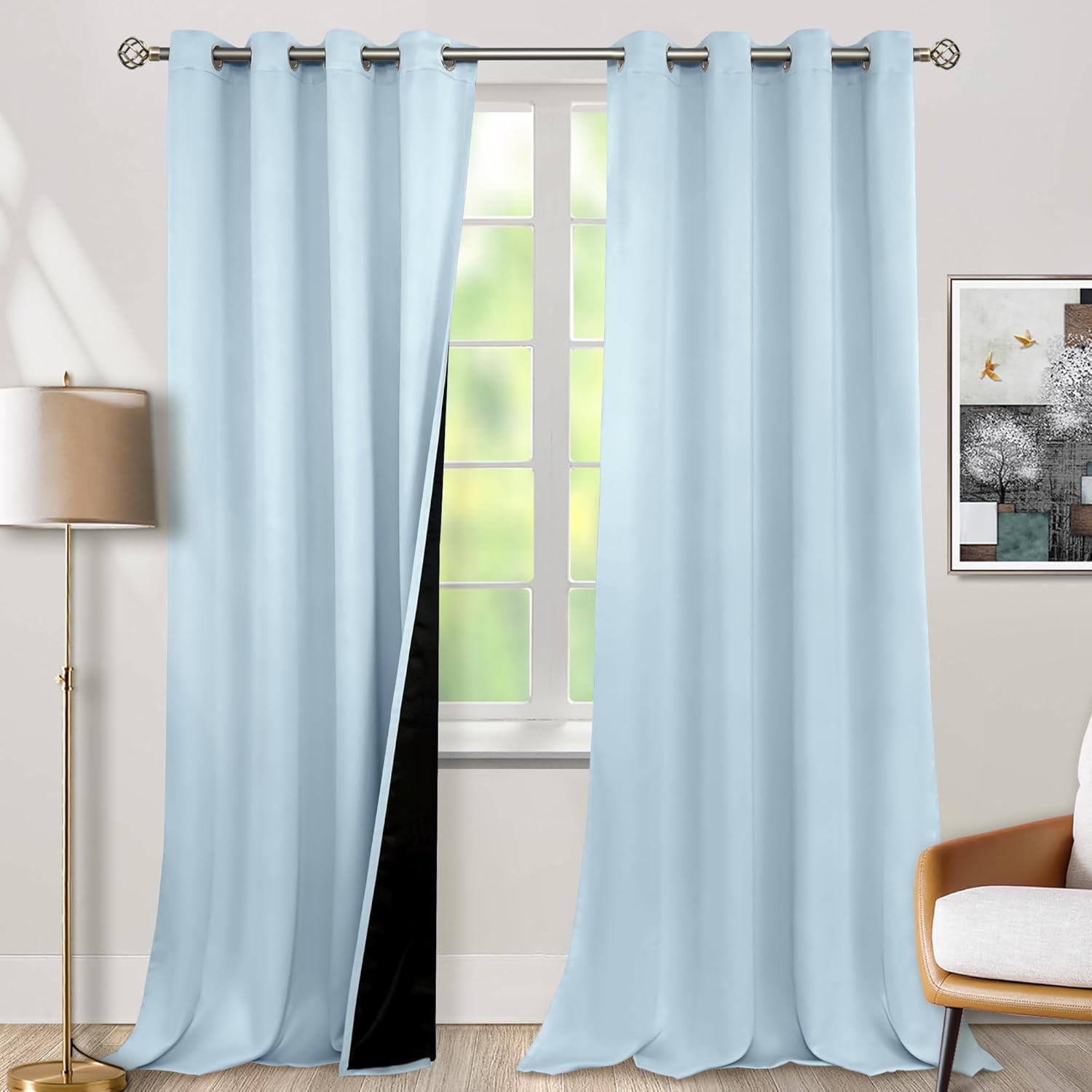 BGment Baby Blue 100% Blackout Curtains for Kids Room 90 in