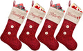 Personalized Red Burlap Christmas Stockings 8 Pack - Large Rustic