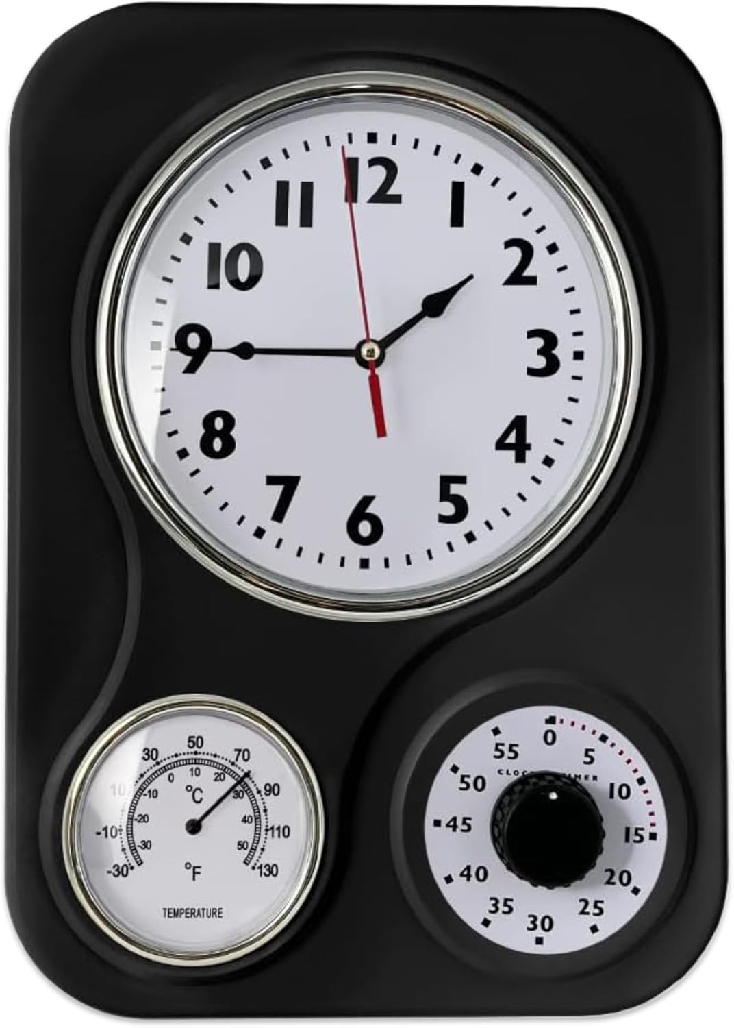 Retro Kitchen Wall Clock with Thermometer and Timer for Home