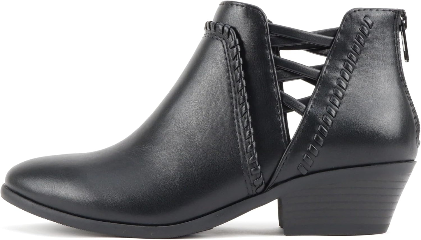 Soda Women's Low Ankle Heel Bootie with Elastic Cross Straps