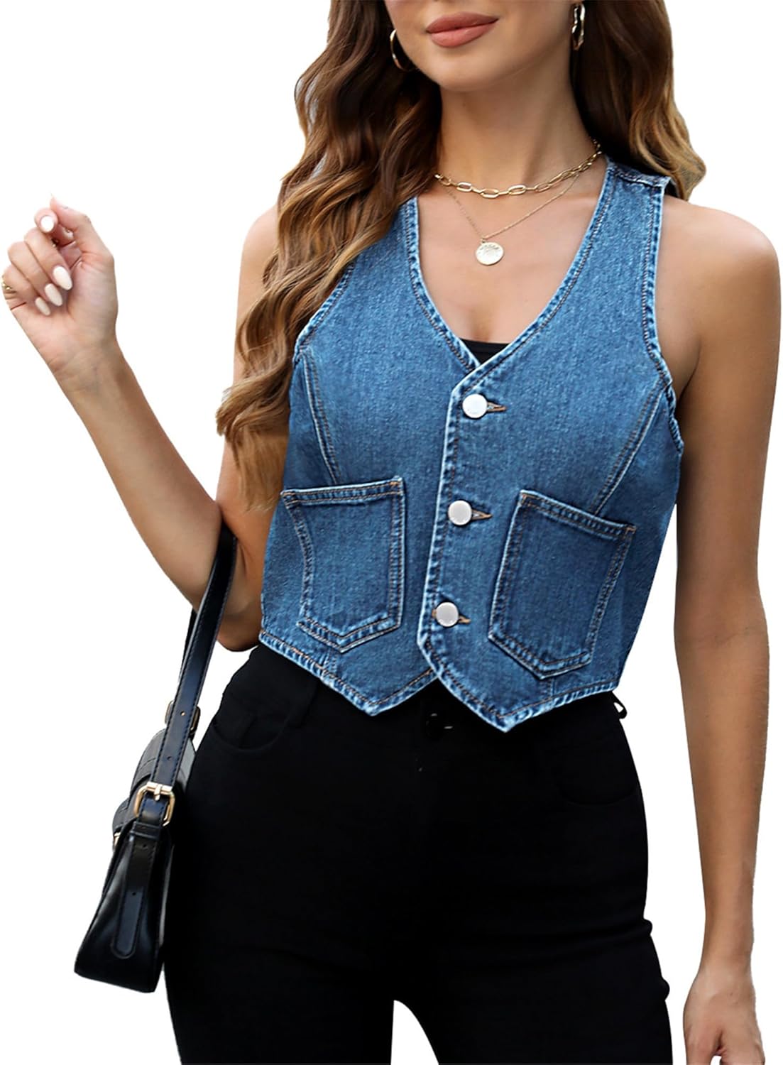 Ladyful Womens Crop Denim Vest Top for Stylish Casual Wear