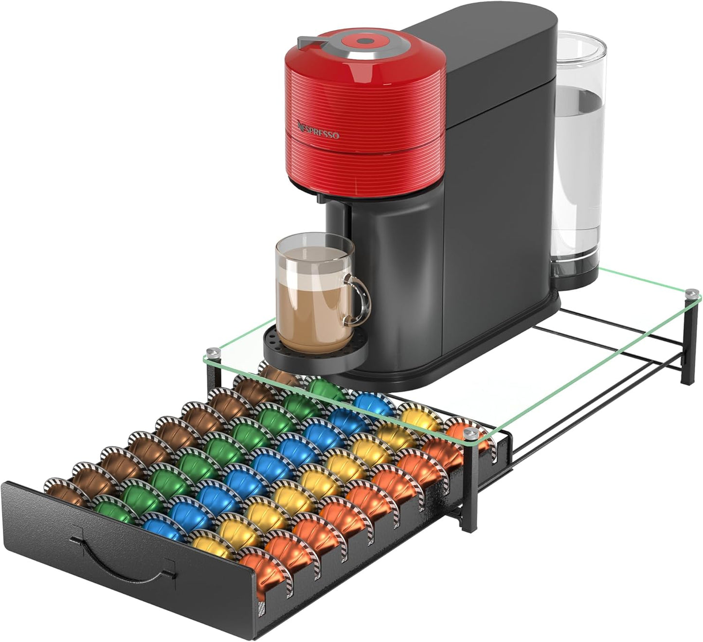HFHOME Glass Top Coffee Pod Holder for 50 Vertuo Pods Storage