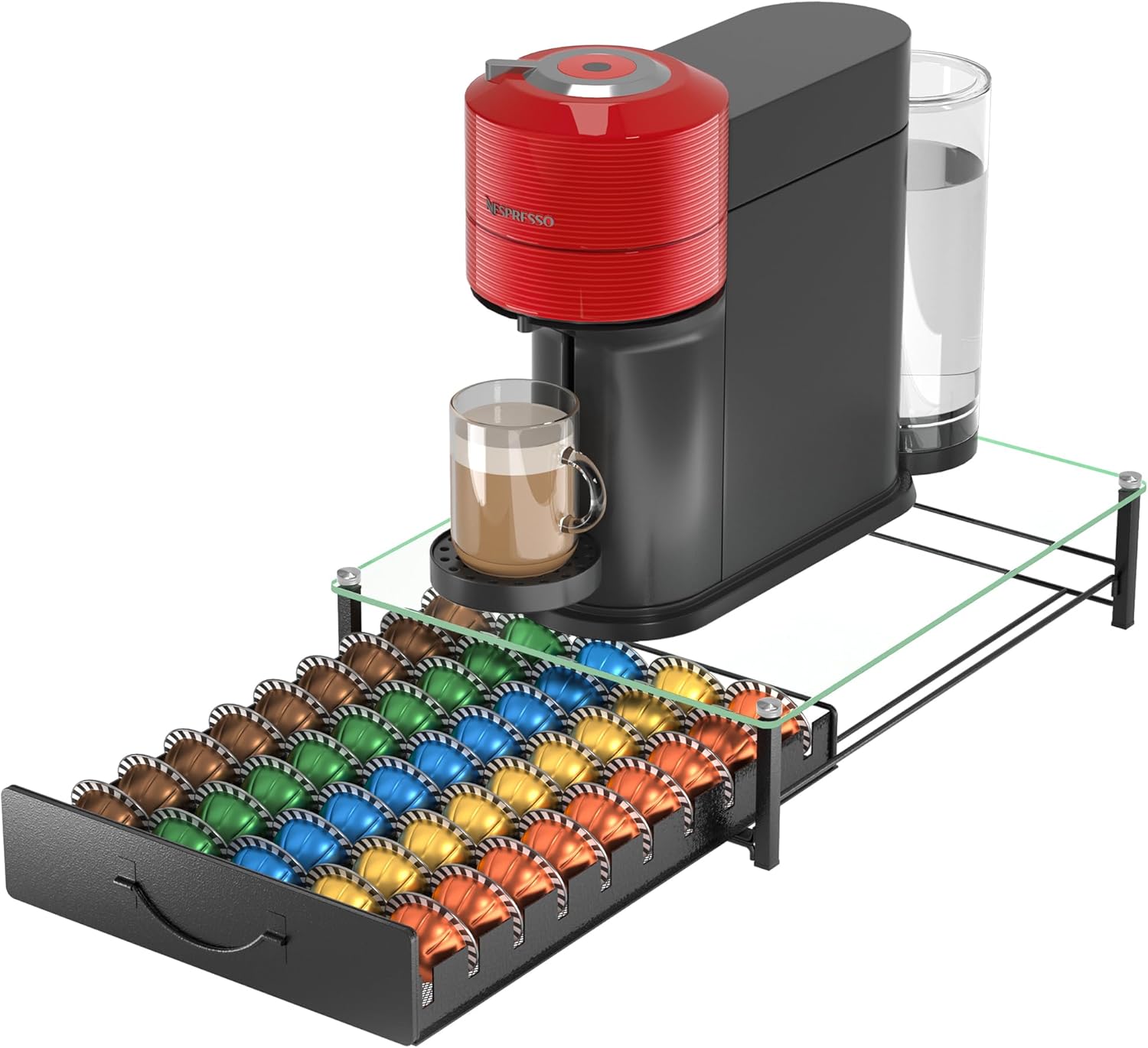 HFHOME Glass Top Coffee Pod Holder for 50 Vertuo Pods Storage