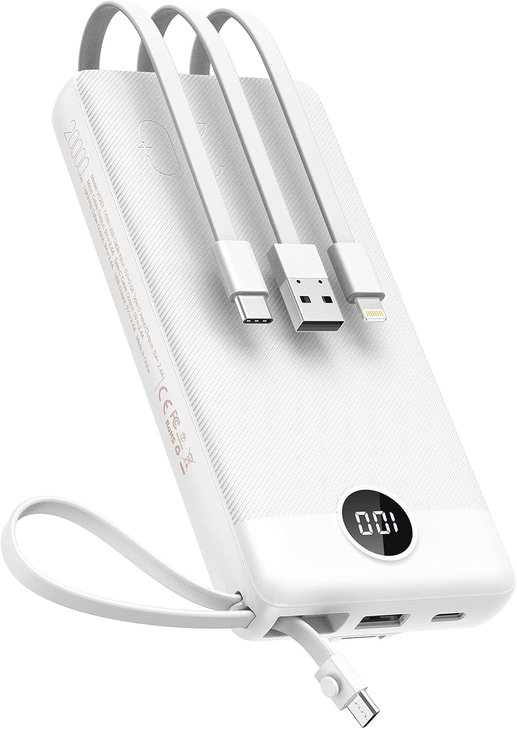 20000mAh VEEKTOMX Power Bank with Built-in Cables