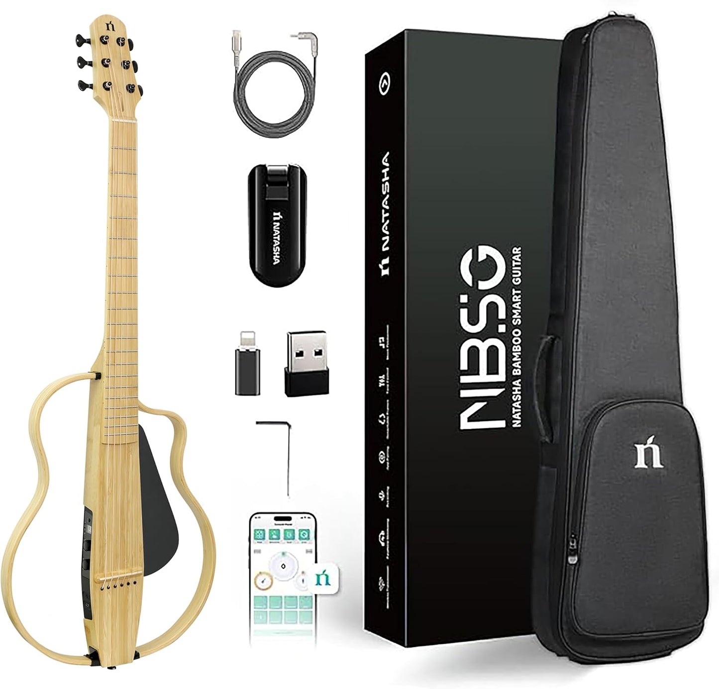 Bamboo Smart Acoustic Guitar: Wireless Receiver & Silent Design
