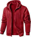 Mens Full-Zip Hoodie with Quilted Waffle Pattern - Lightweight Comfort