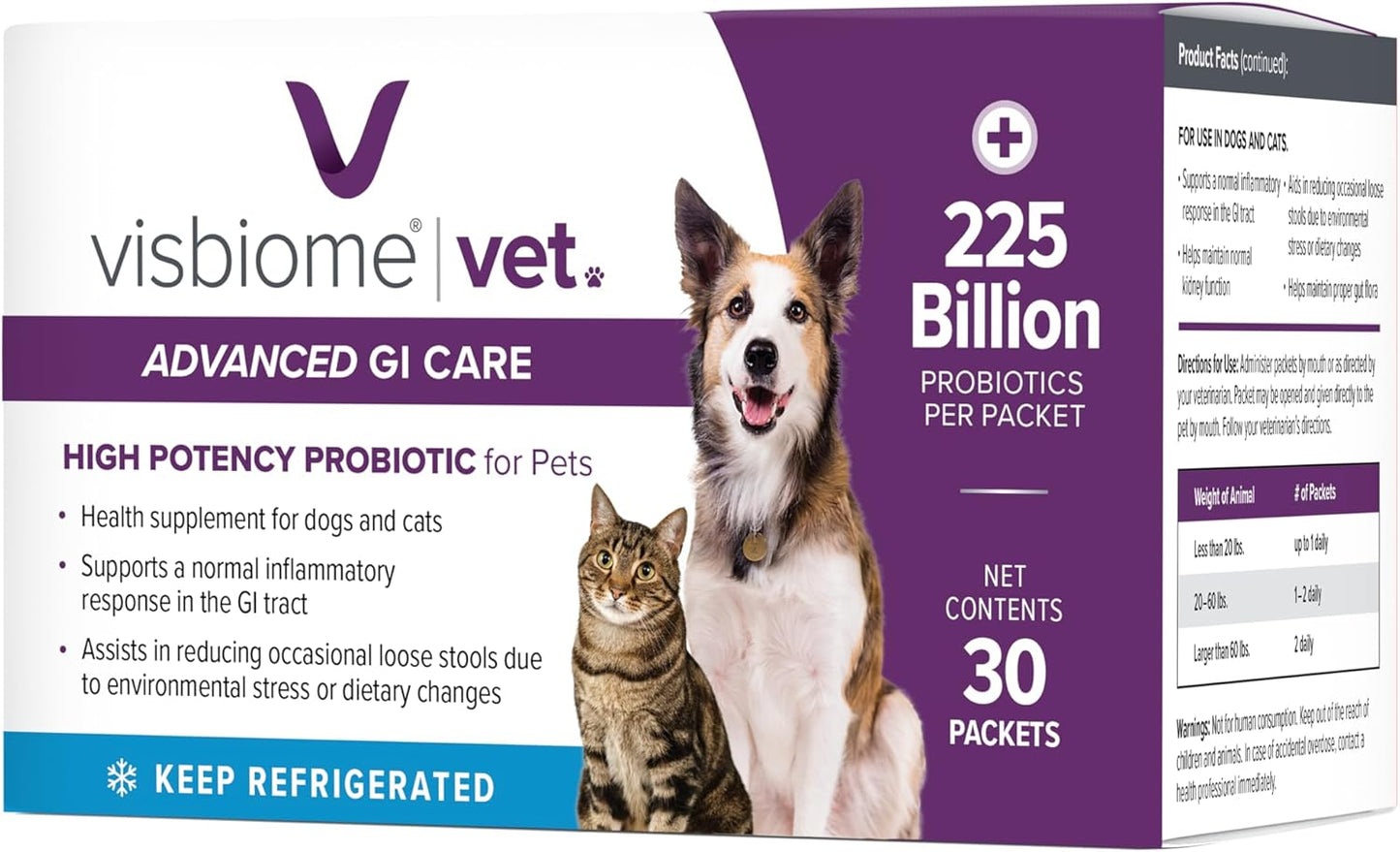 Visbiome Vet High Potency Probiotic for Dogs & Cats 30 Packets