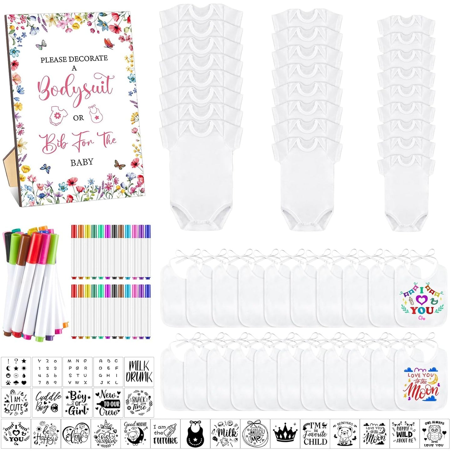 Panitay 100 Pcs Blank Bib Bodysuit Baby Shower Set for Fun