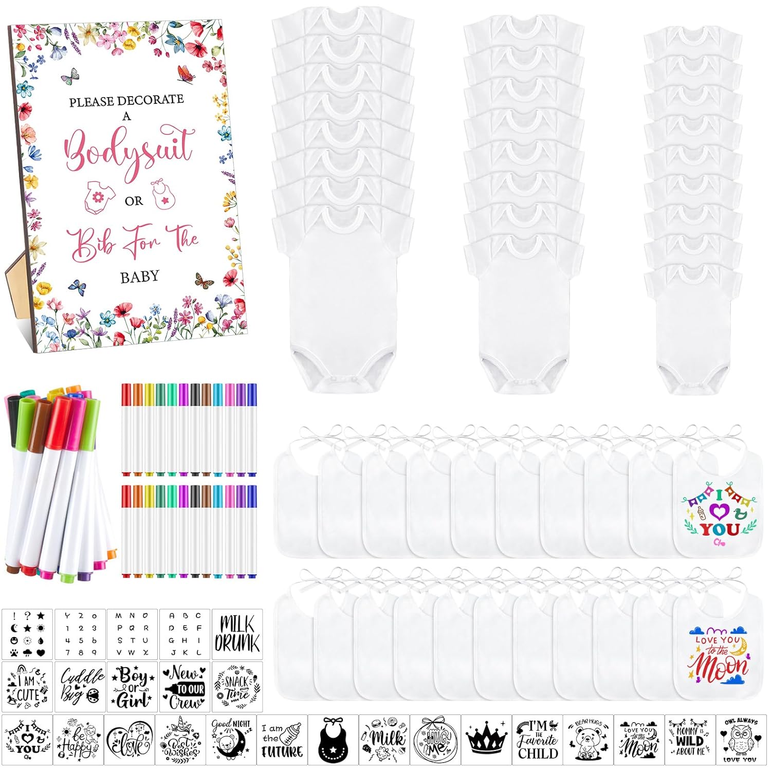 Panitay 100 Pcs Blank Bib Bodysuit Baby Shower Set for Fun