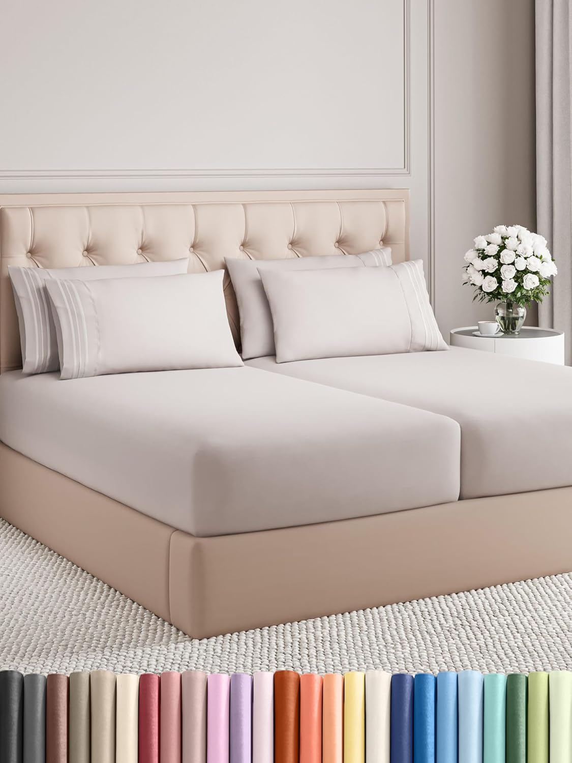 Hotel Luxury Split King Sheet Set - Comfy & Cooling - Wrinkle Free - Light Grey