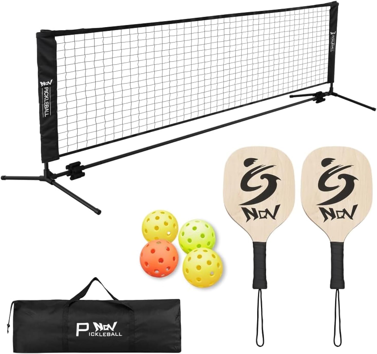 NQV Pickleball Set with 10FT Half Court Net and Paddles