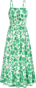 Womens Floral Smocked Maxi Dress with Pockets - Summer Boho