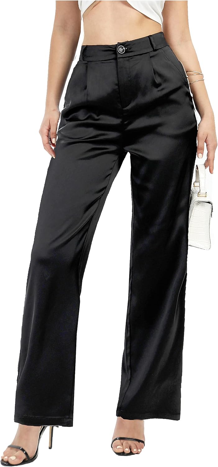 Women's Wide Leg Satin Casual Dress Nightout Pants for Events