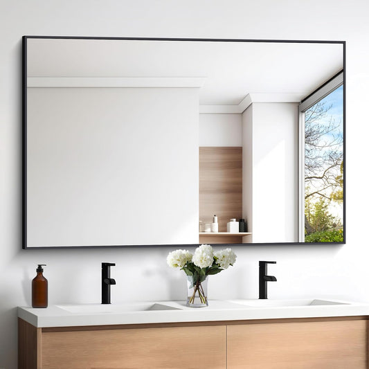 Black Bathroom Mirror for Wall - 60x40 Inch Modern Decor