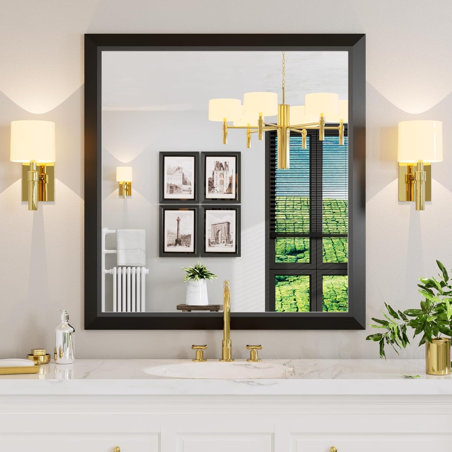 Amorho Black Bathroom Mirror - Stylish 40x38 Inch Design