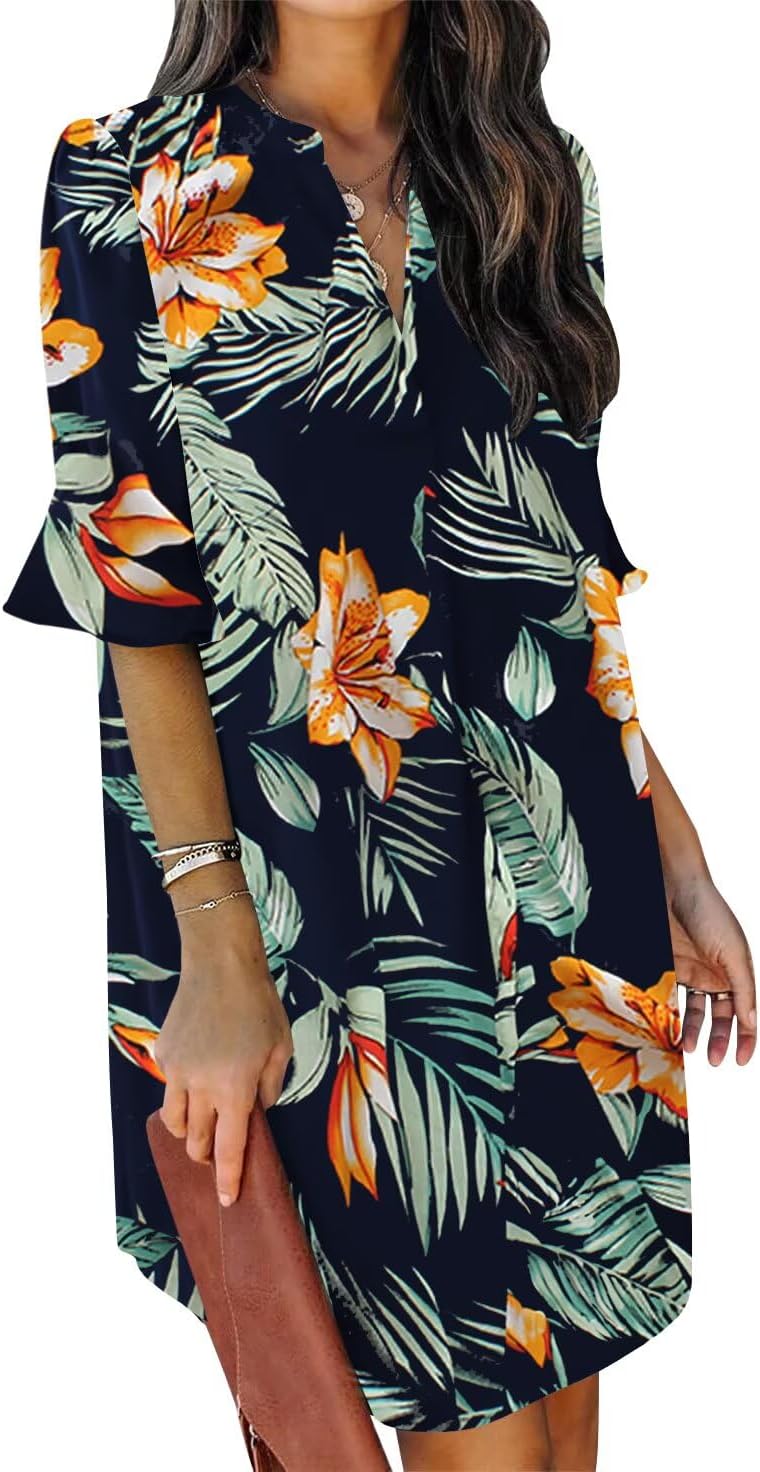 QACOHU Summer Dresses for Women V Neck Ruffle Casual Shift