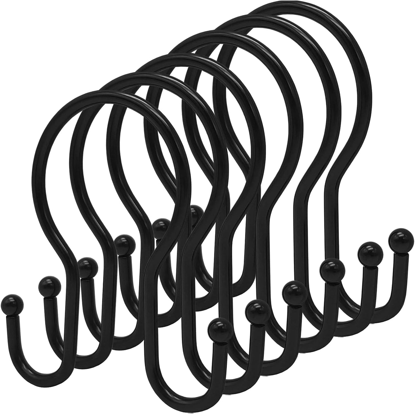 Rustproof Double Shower Hooks - Glide Smoothly, Black - Set of 24