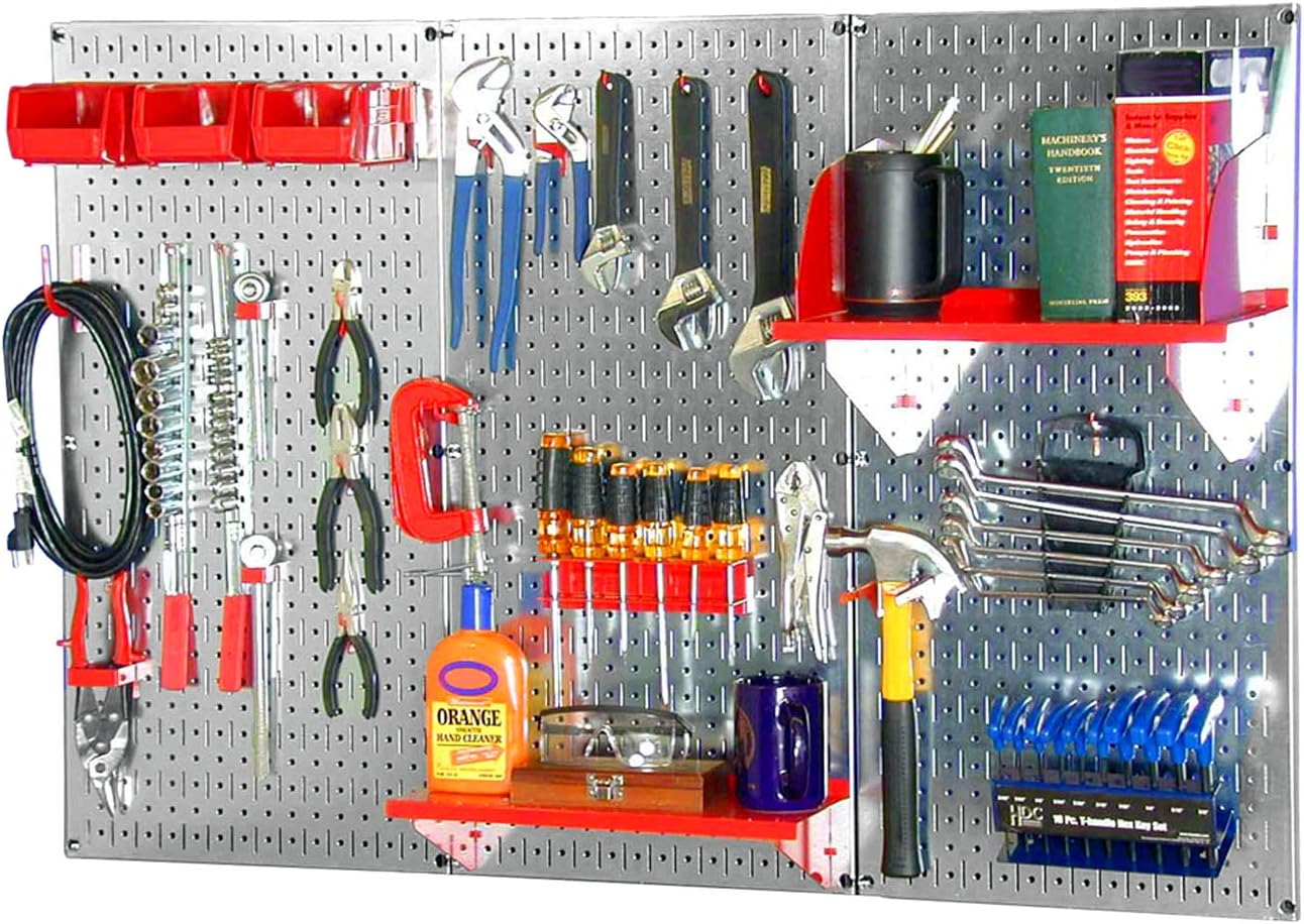 Metal Pegboard Tool Storage Kit with Galvanized Finish 4ft Red