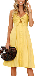 ECOWISH Women Tie Front V-Neck Spaghetti Strap Midi Dress - Flattering