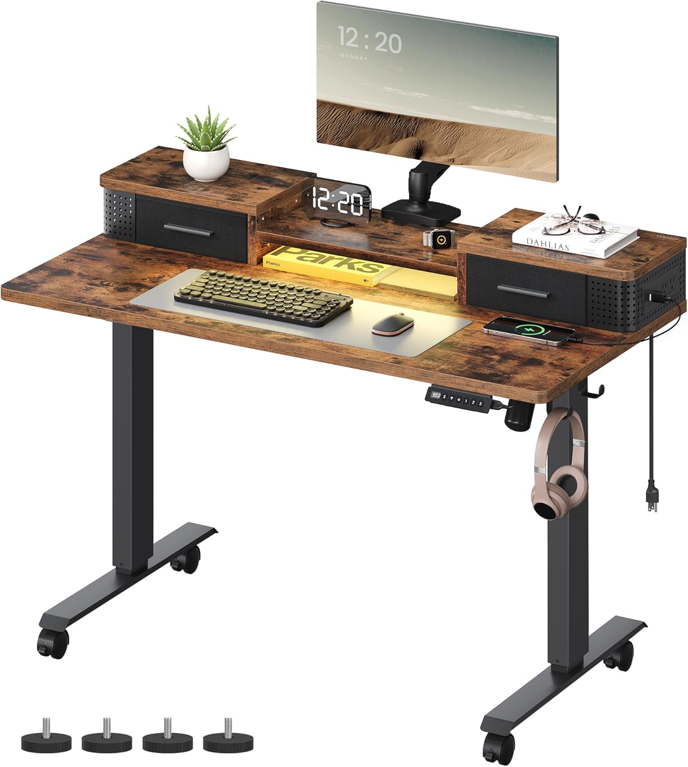 VASAGLE Electric Standing Desk with Drawers for Home Office