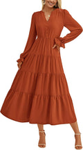 Long Sleeve Dress for Women V Neck Tiered A-Line Maxi - Flowy Elegant