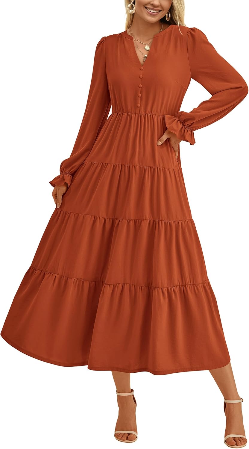 PRETTYGARDEN Long Sleeve Dress for Women - Elegant Maxi Style