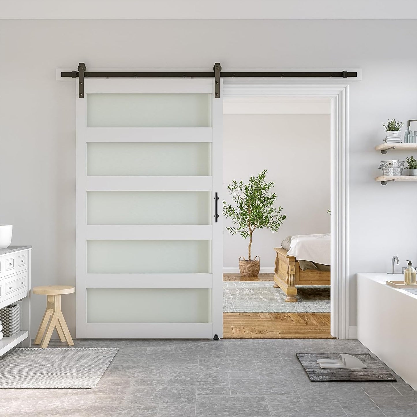 SmartStandard 48 x 84 in Glass Barn Door with Sliding Hardware