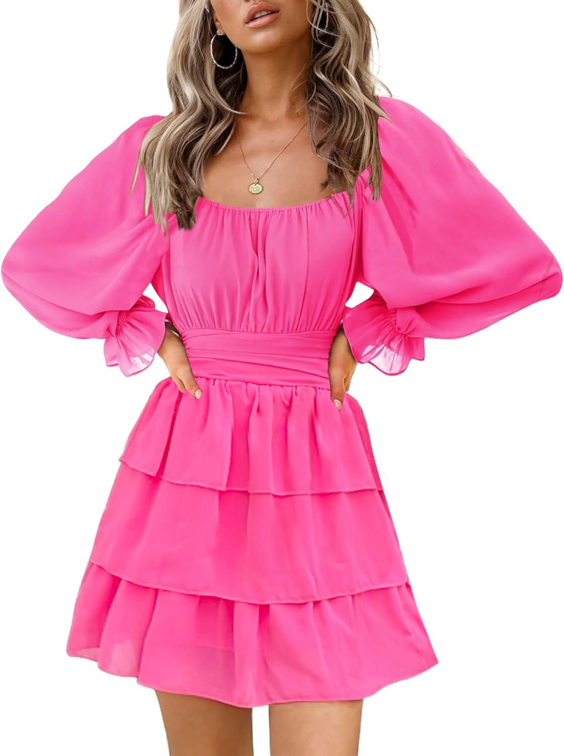 OBBUE Women's Summer Dress with Tie Back and Square Neck Design