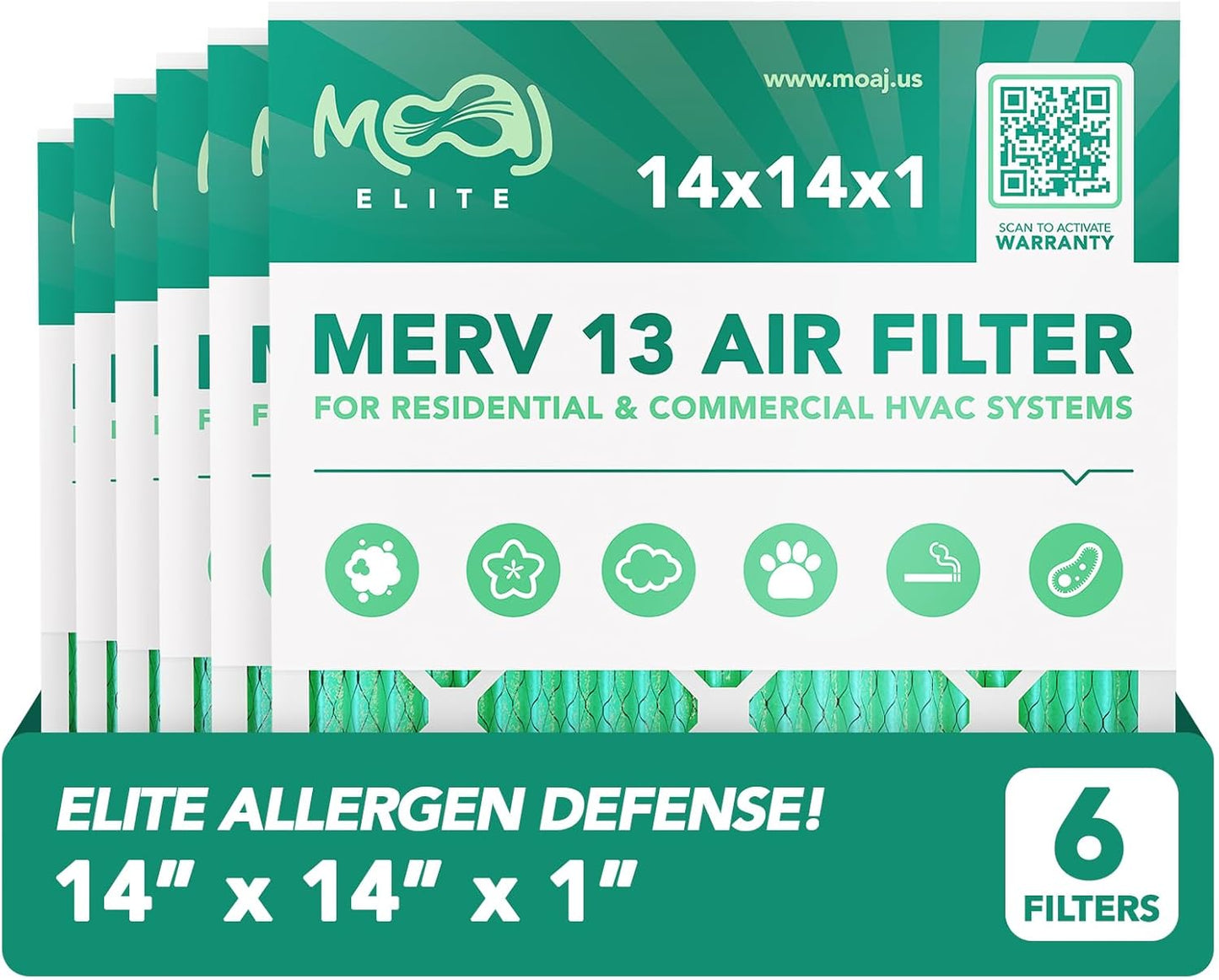 14x14x1 MERV 13 Air Filter 6-Pack for Cleaner Air Quality