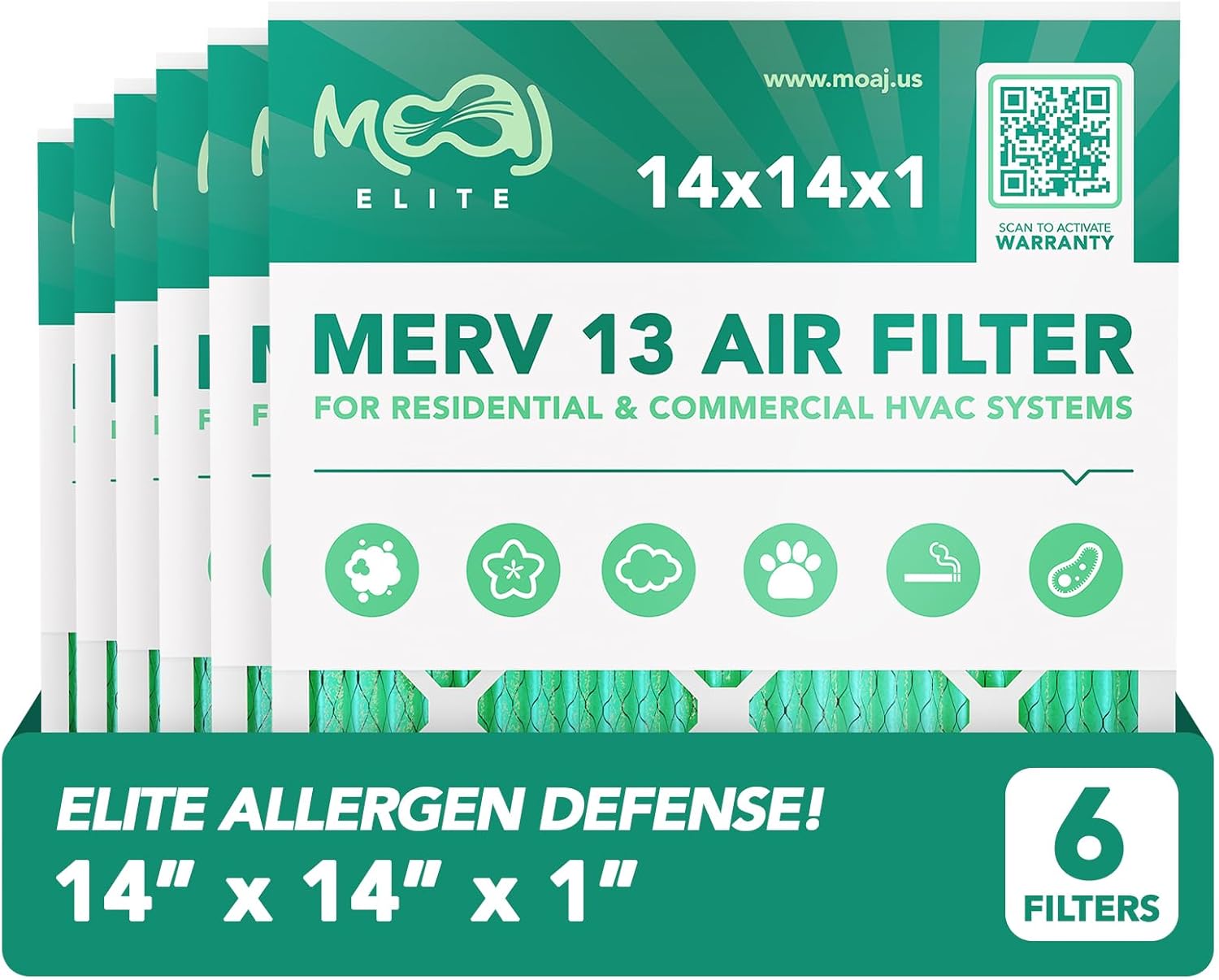 14x14x1 MERV 13 Air Filter 6-Pack for Cleaner Air Quality