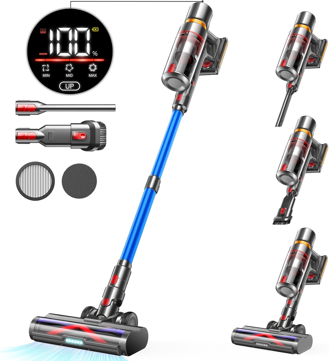 Powerful Cordless Vacuum Cleaner: Anti-tangle, LED Screen, 60Mins Runtime