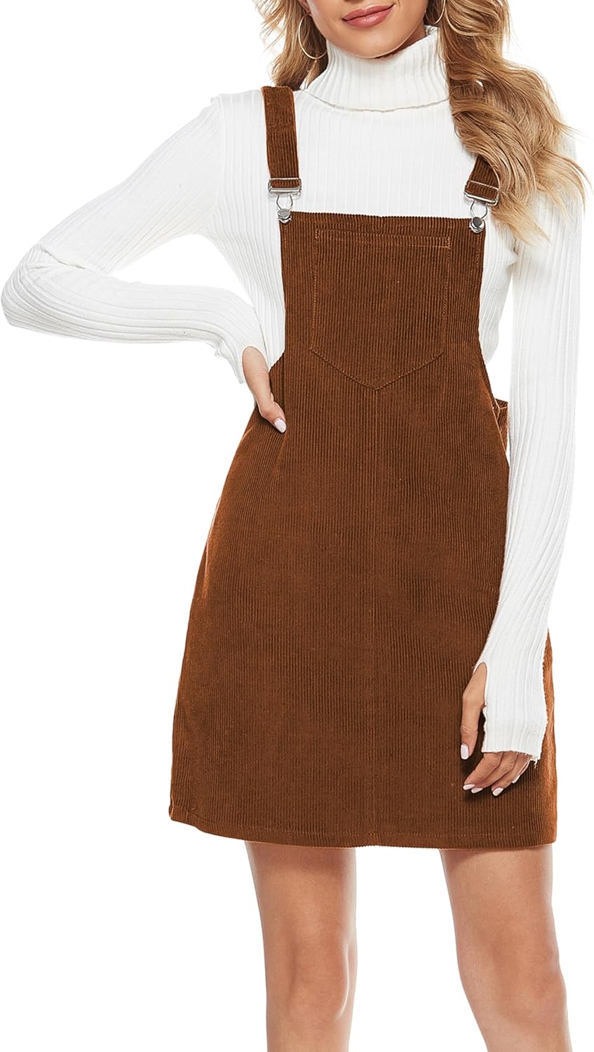 Tanming Women's Corduroy A Line Cute Jumper Pinafore Dress