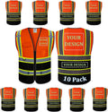 10 Pack Custom Safety Vest Orange Black XL - Class 2 High Visibility