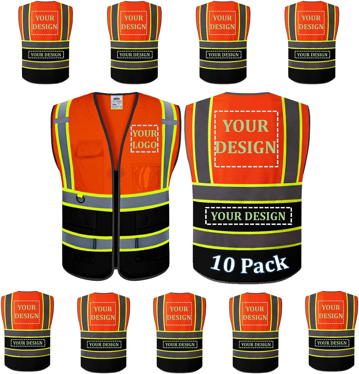 Custom Safety Vest with Logo High Visibility Reflective Pockets