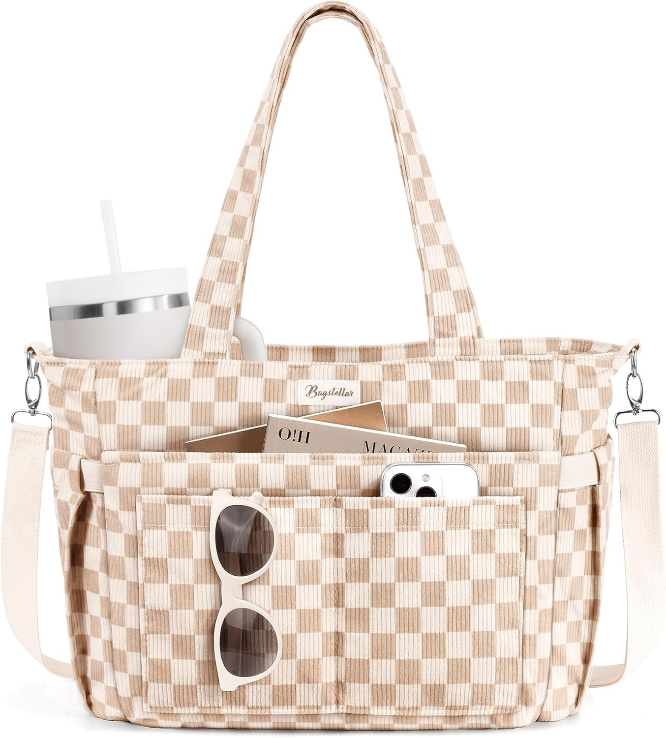 Corduroy Tote Bag for Women with 17 Pockets for Daily Use