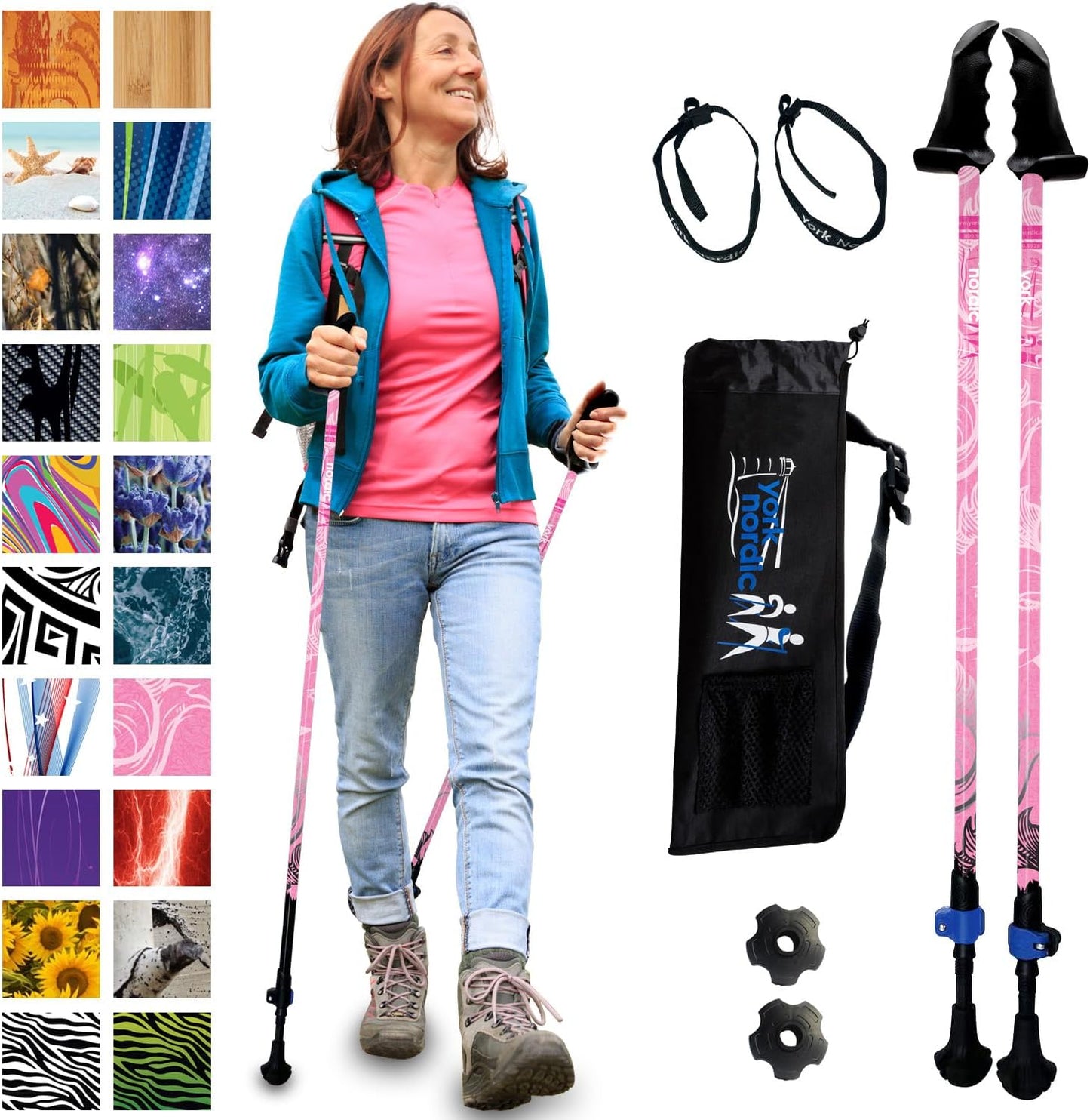 York Nordic Balance Walking Poles - Patented Stability Grips for Rehab - Lightweight & Adjustable