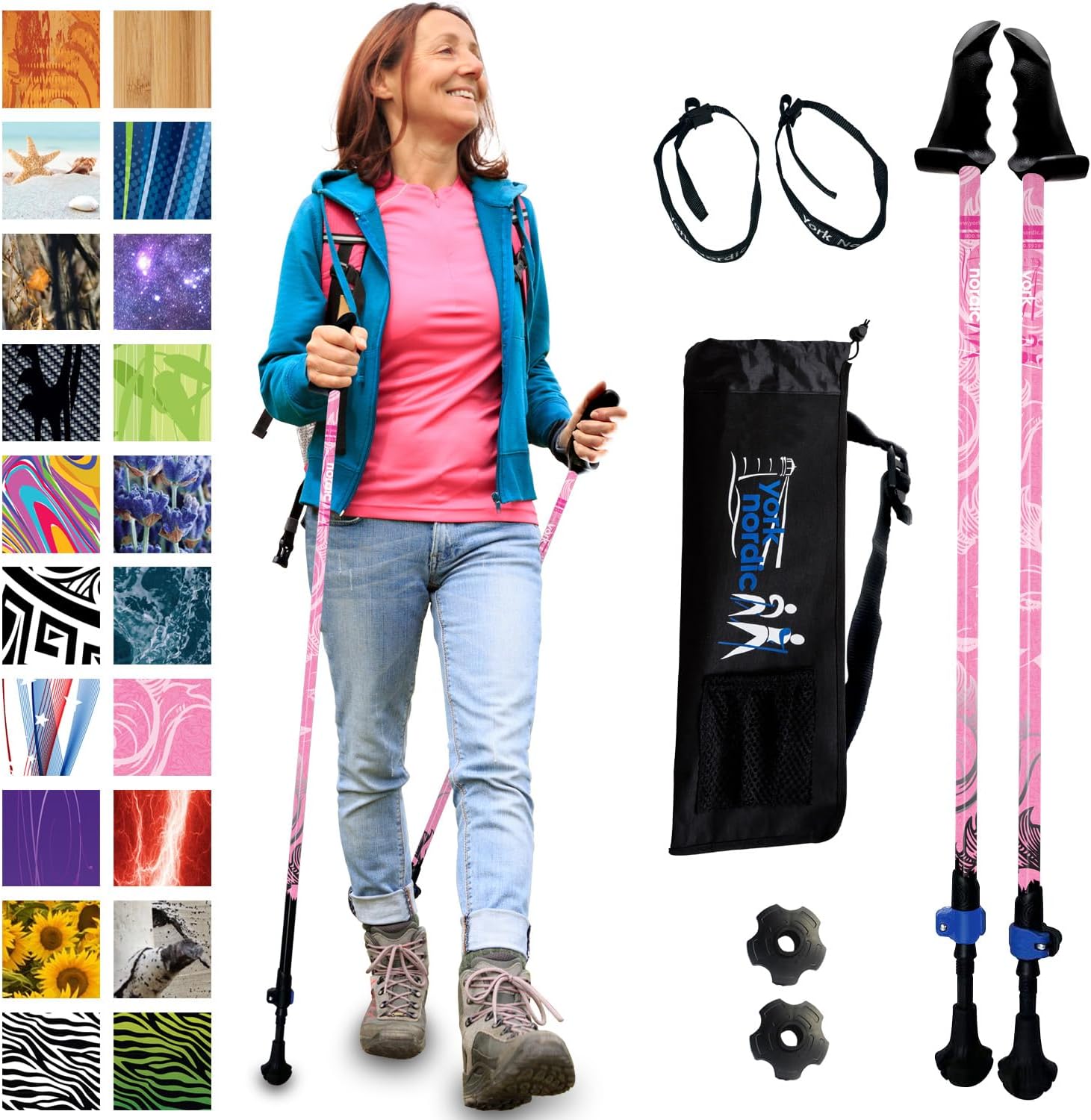 York Nordic Balance Walking Poles - Patented Stability Grips for Rehab - Lightweight & Adjustable