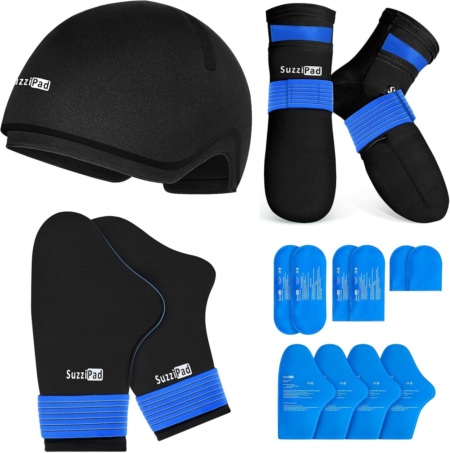 SuzziPad Ice Pack Stress Relief Cap & Cooling Socks for Chemo