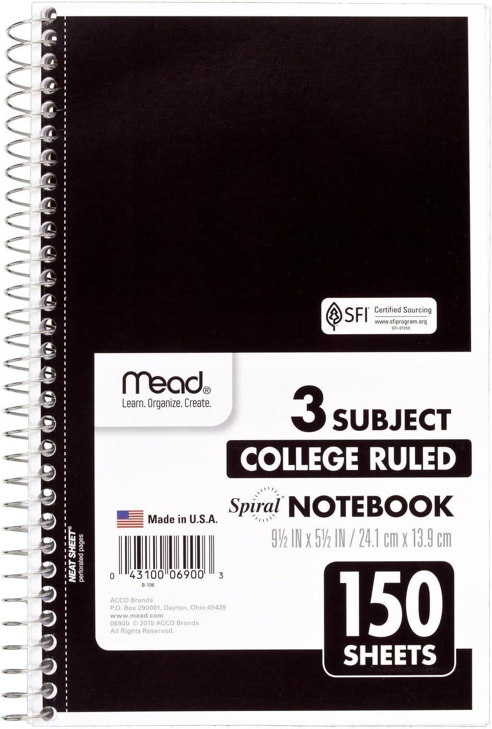 Mead 3-Subject Spiral Notebook, College Ruled, 150 Sheets, Compact Size